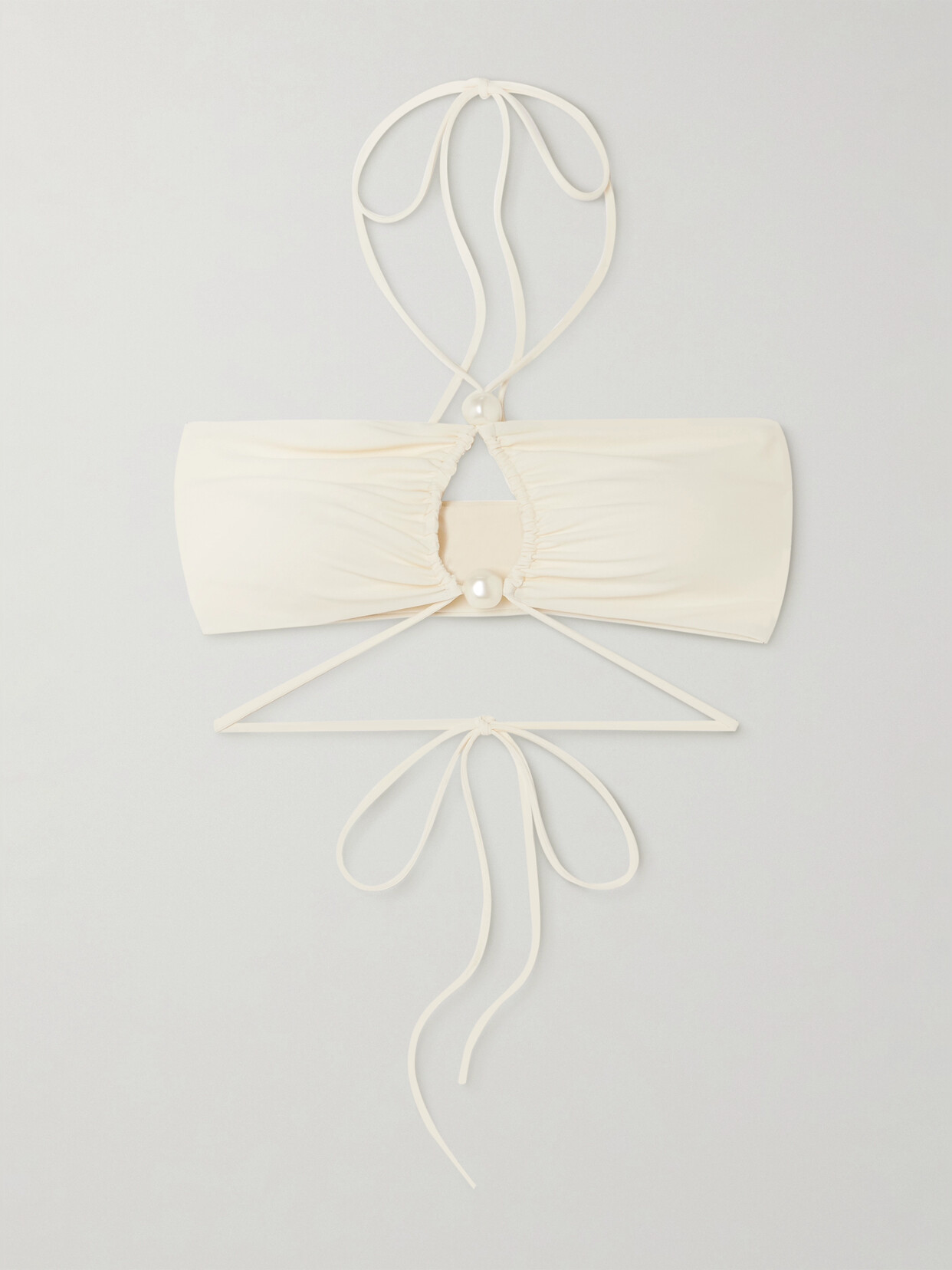 Magda Butrym Cutout Faux Pearl-embellished Halterneck Bikini Top - Cream