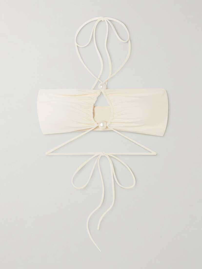 Magda Butrym Cutout Faux Pearl-embellished Halterneck Bikini Top