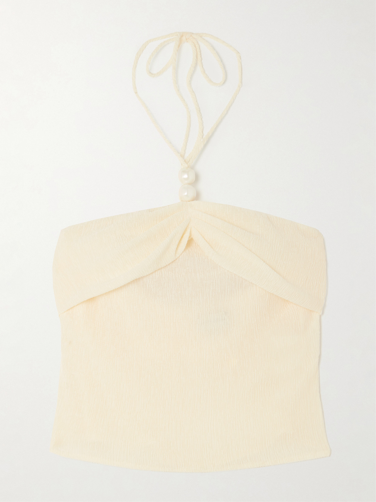 Magda Butrym - Embellished Crinkled-gauze Halterneck Top - Cream