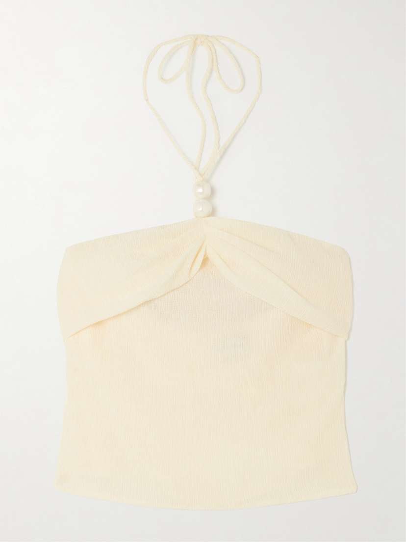 Magda Butrym Embellished Crinkled-gauze Halterneck Top