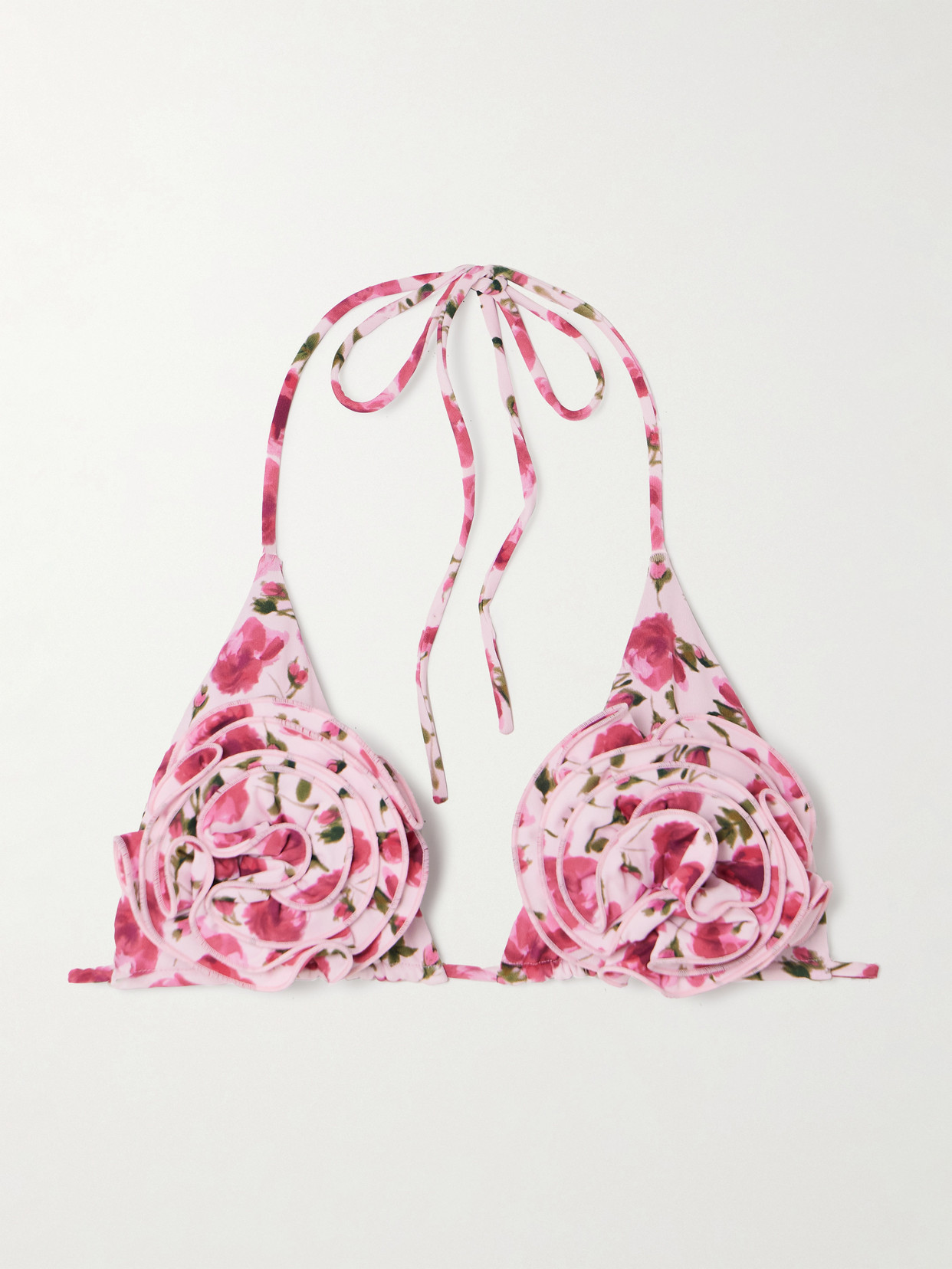 Shop Magda Butrym Appliquéd Floral-print Triangle Bikini Top In Pink