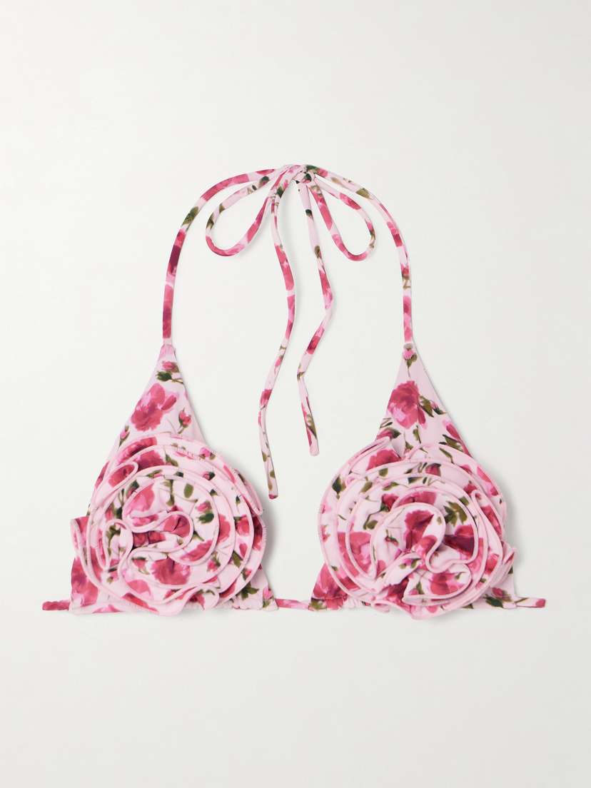 Magda Butrym Appliquéd Floral-print Triangle Bikini Top