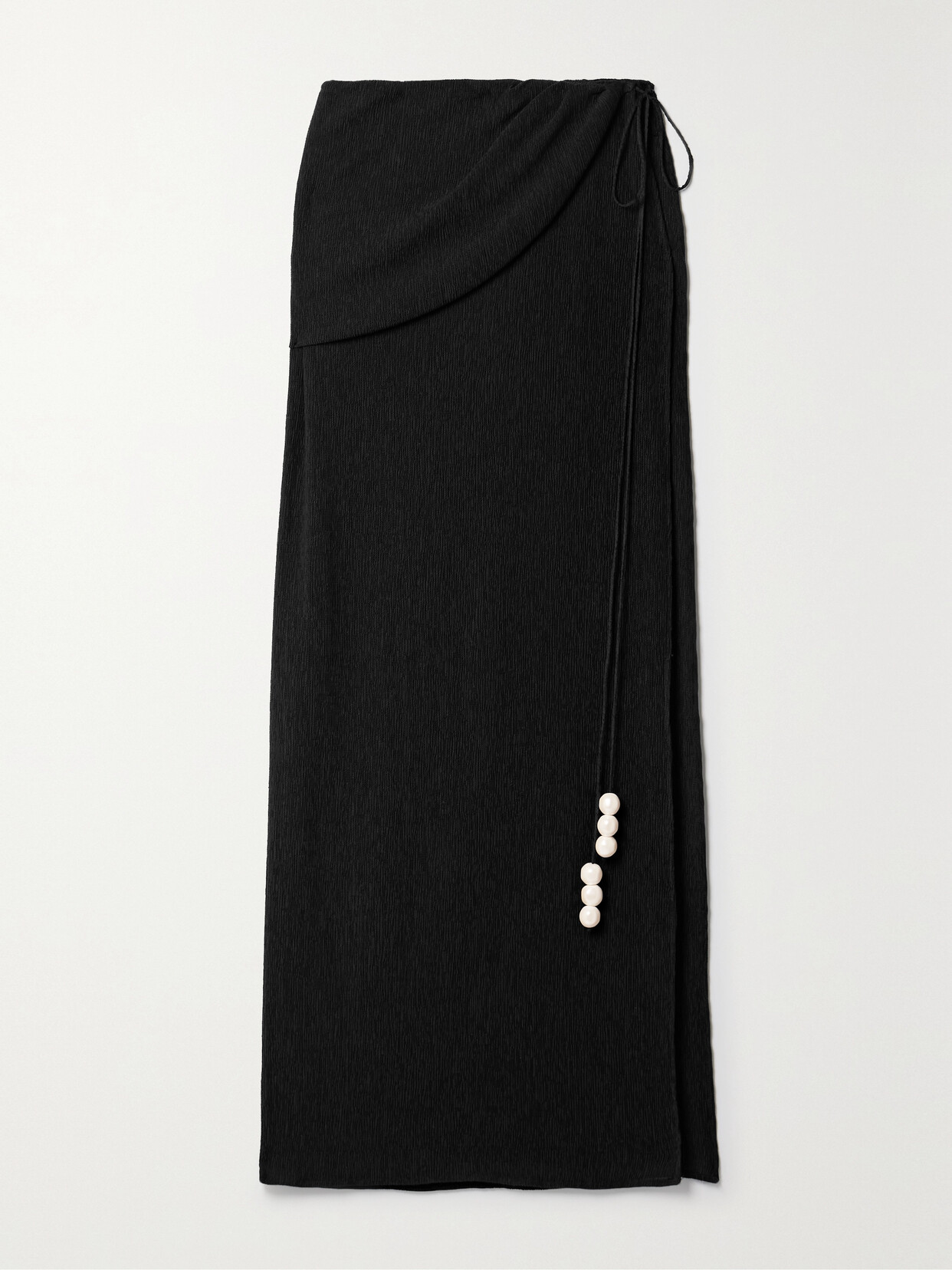 Magda Butrym Draped Embellished Stretch Lyocell-blend Crepon Wrap Maxi Skirt In Black