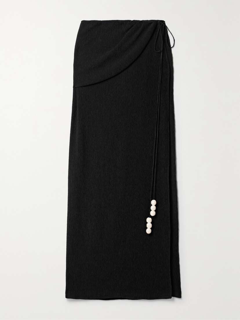Magda Butrym Draped Embellished Stretch Lyocell-blend Crepon Wrap Maxi Skirt