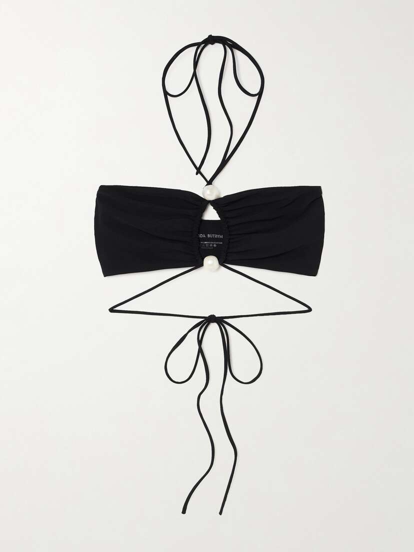 Magda Butrym Cutout Faux Pearl-embellished Halterneck Bikini Top