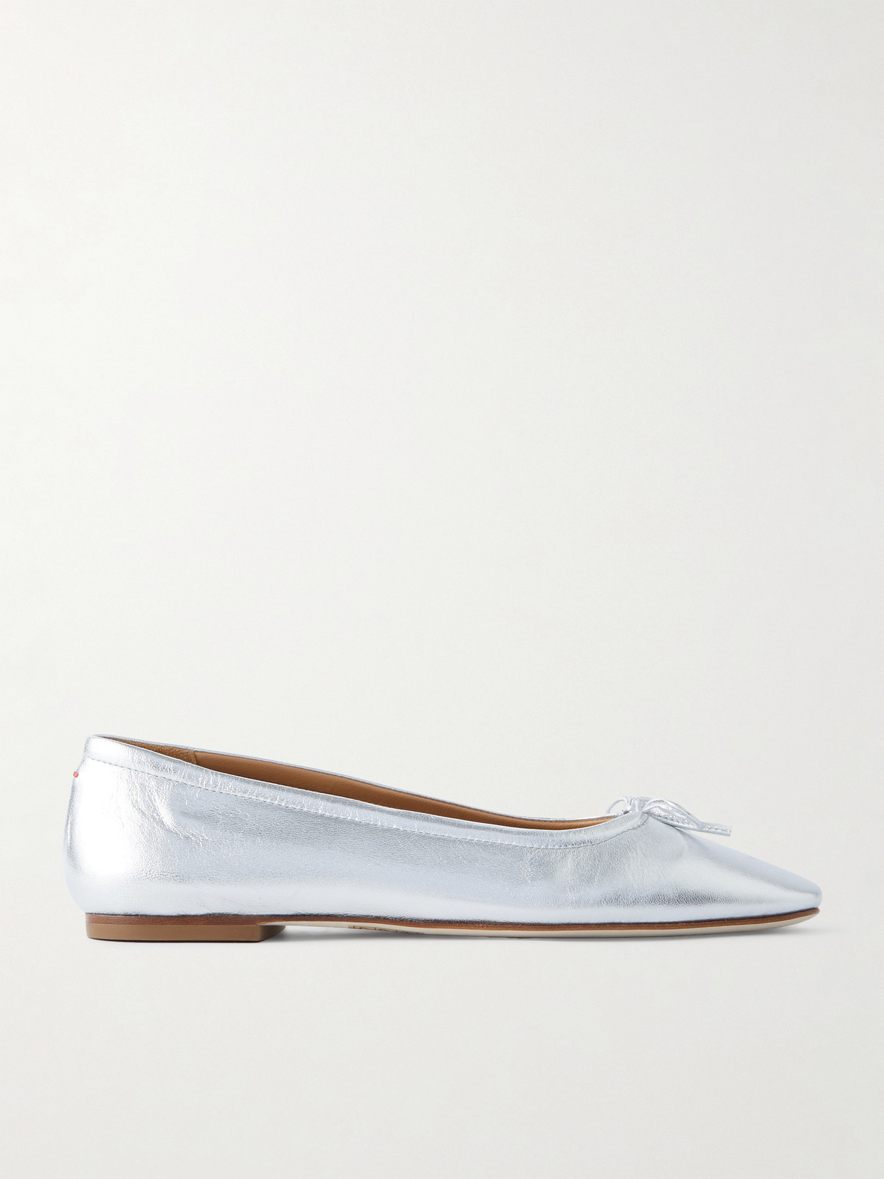 Aeyde Delfina Bow-detailed Metallic Leather Ballet Flats In Silver