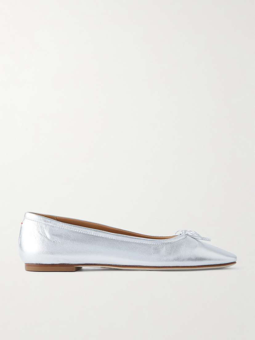 aeyde Delfina Bow-detailed Metallic Leather Ballet Flats