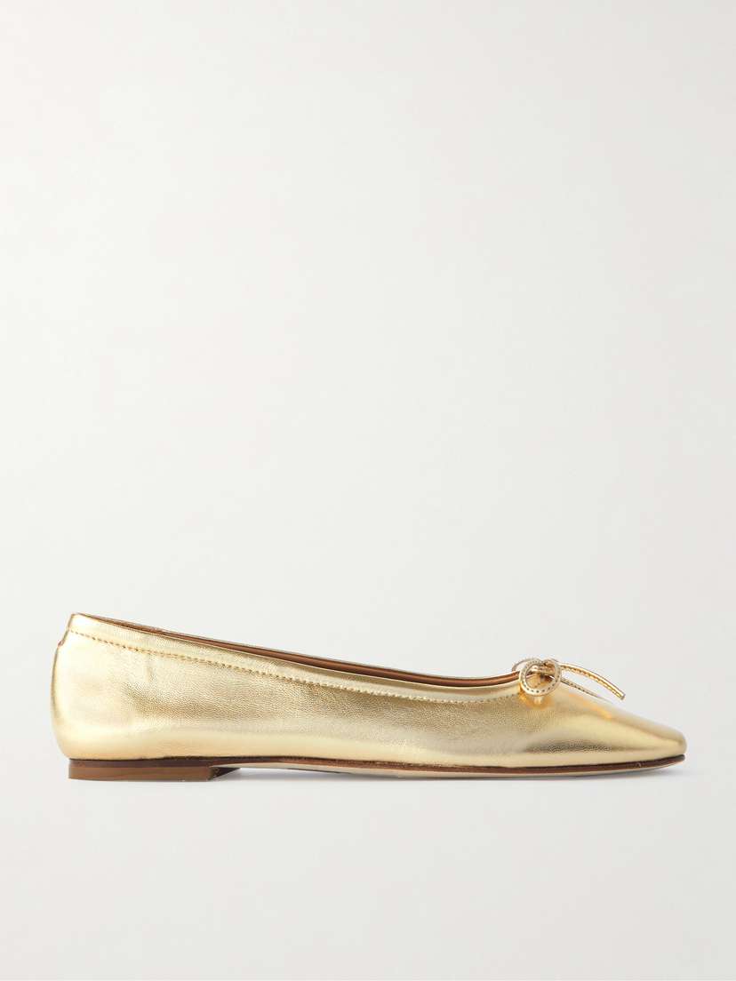 aeyde Delfina Bow-detailed Metallic Leather Ballet Flats
