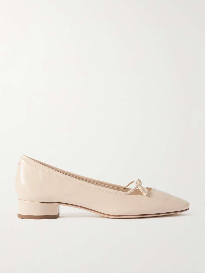 aeyde Darya Bow-detailed Glossed-leather Ballet Flats