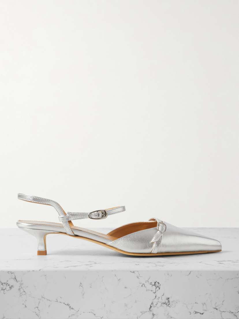 aeyde Melia Buckled Metallic Leather Slingback Pumps