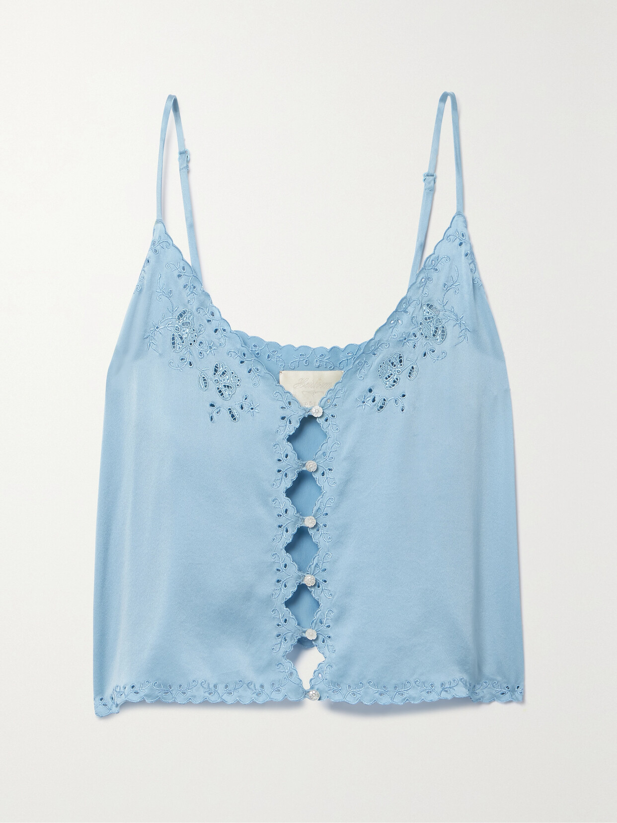 DÔEN - Elise Broderie Anglaise Silk-charmeuse Camisole - Blue