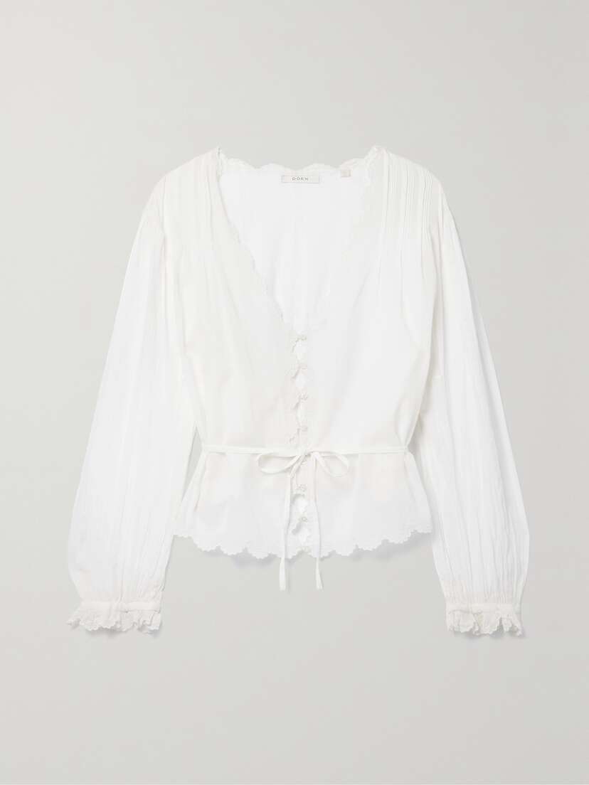 DÔEN + Net Sustain Elayne Pintucked Embroidered Organic Cotton-voile Blouse