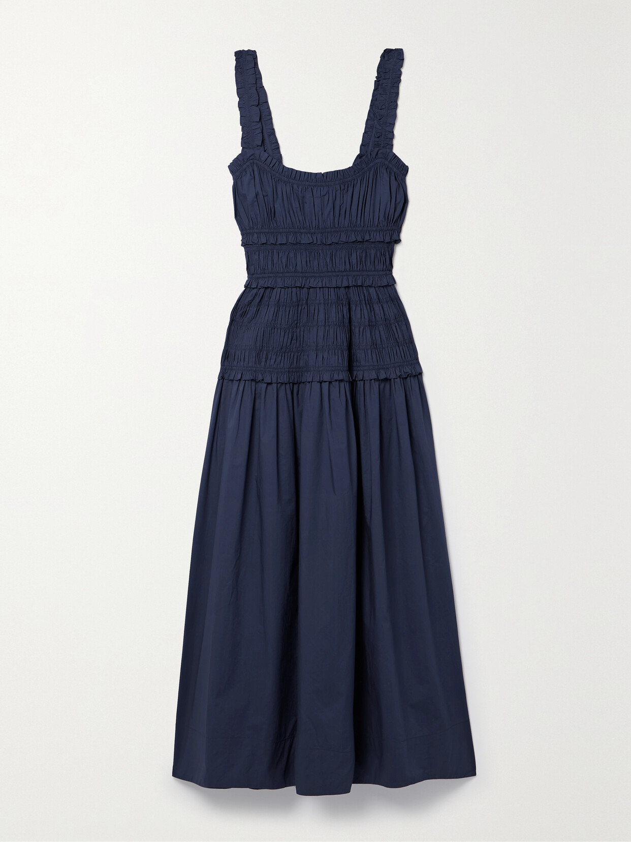 DOEN + NET SUSTAIN MARIANNE SHIRRED ORGANIC COTTON-POPLIN MIDI DRESS 