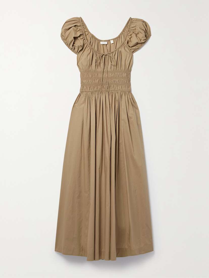 DÔEN + Net Sustain Quinn Tie-detailed Shirred Organic Cotton-poplin Midi Dress