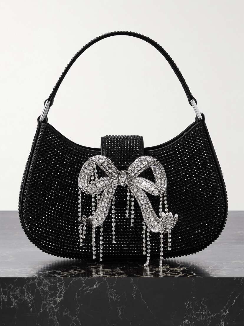 Self-Portrait Crescent Mini Crystal-embellished Faux Leather Shoulder Bag