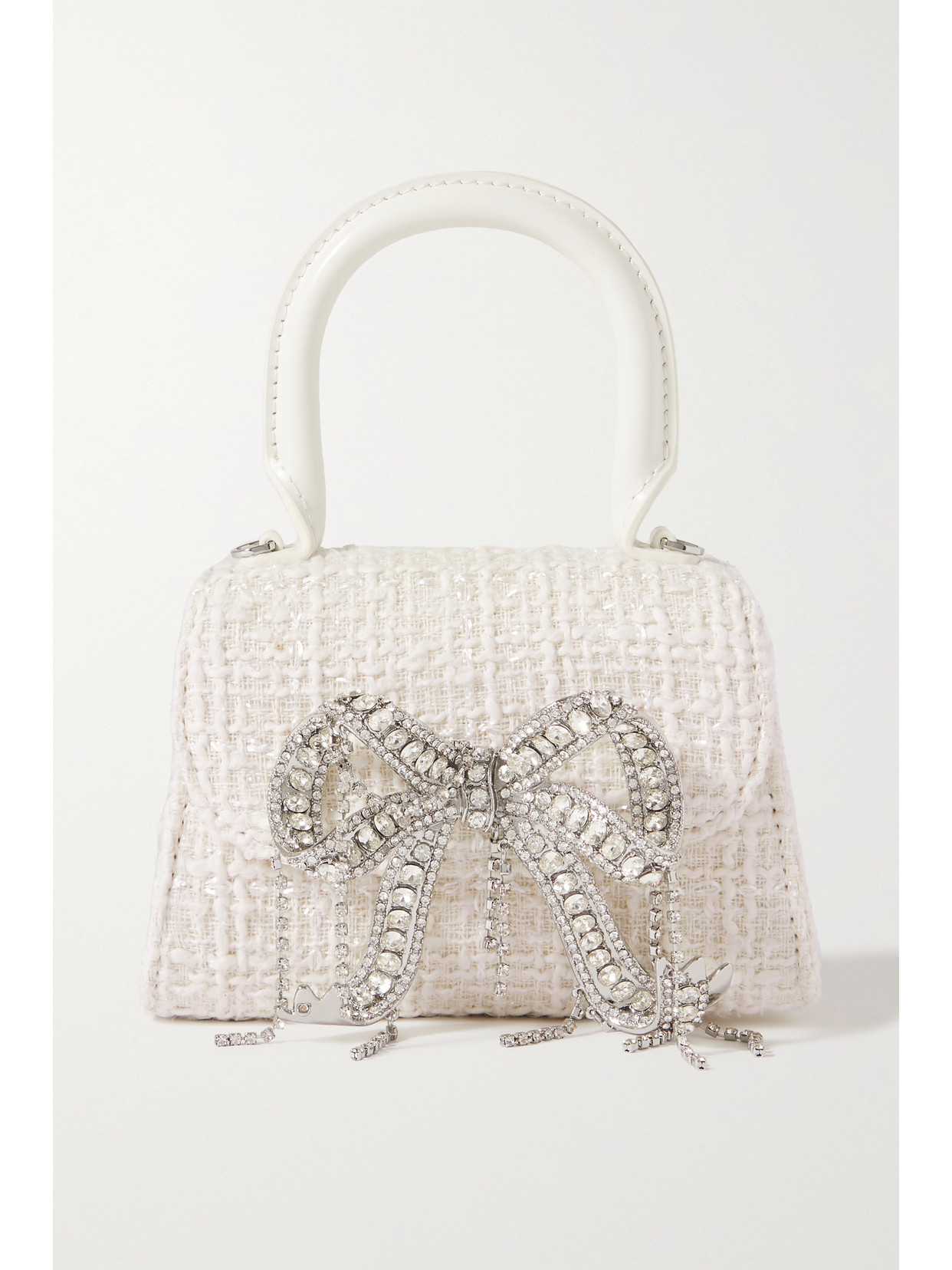 Self-Portrait - The Micro Bow Mini Crystal-embellished Bouclé Tote - Cream