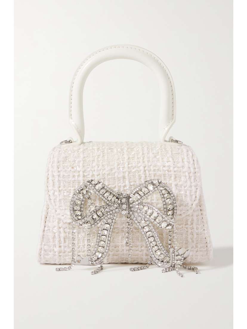 Self-Portrait The Micro Bow Mini Crystal-embellished Bouclé Tote