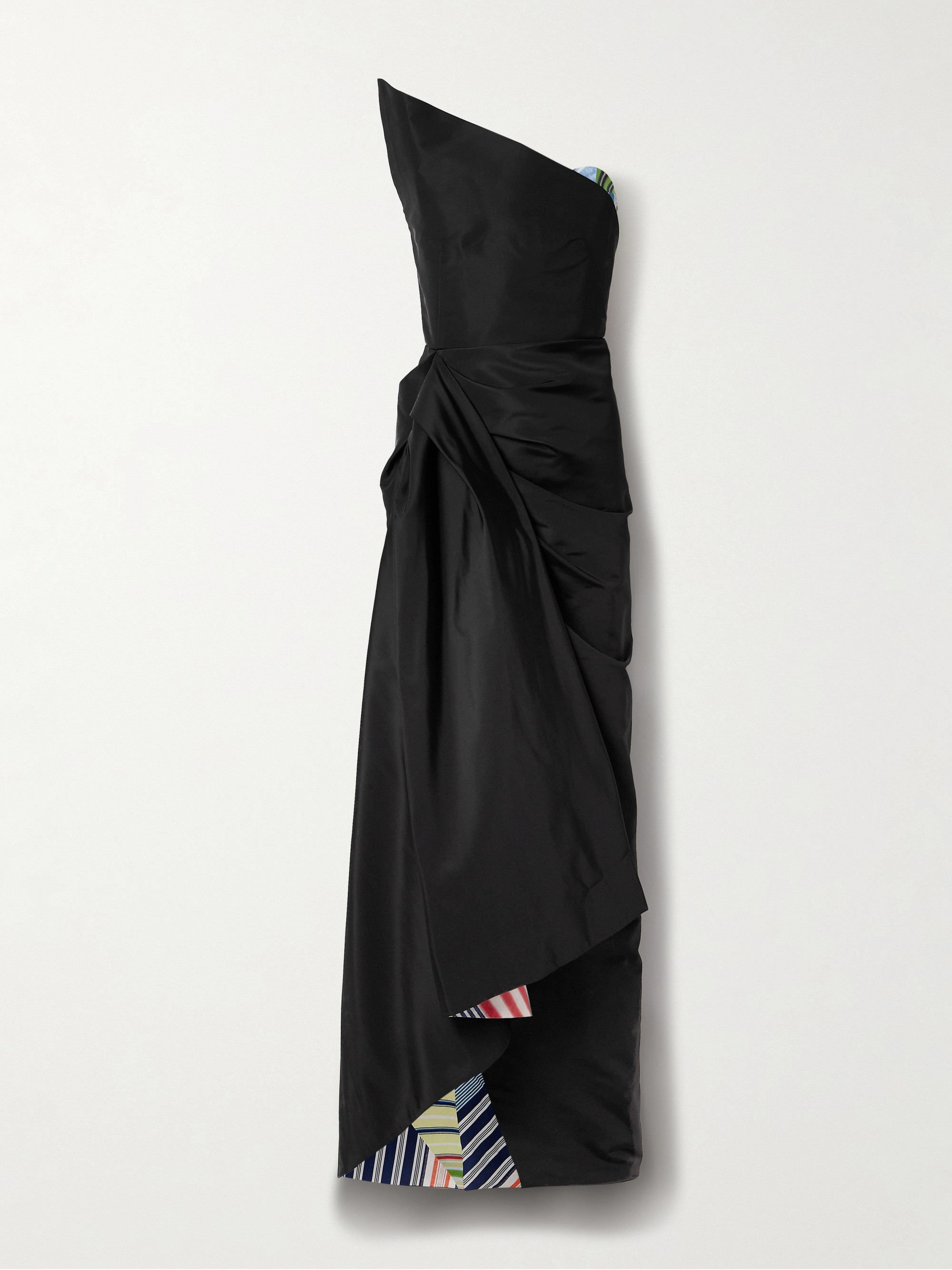 Rosie Assoulin Strapless draped striped cotton and linen-blend trimmed silk-faille maxi dress
