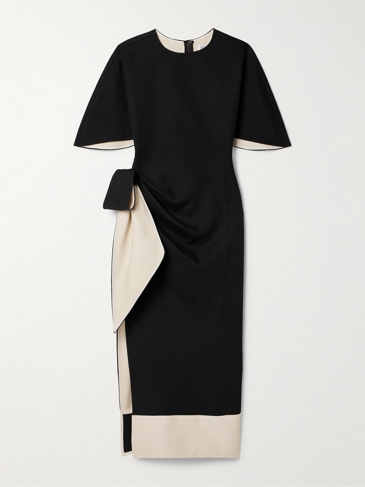 Rosie Assoulin Tie-detailed Draped Two-tone Cotton-blend Twill Midi Dress In Black