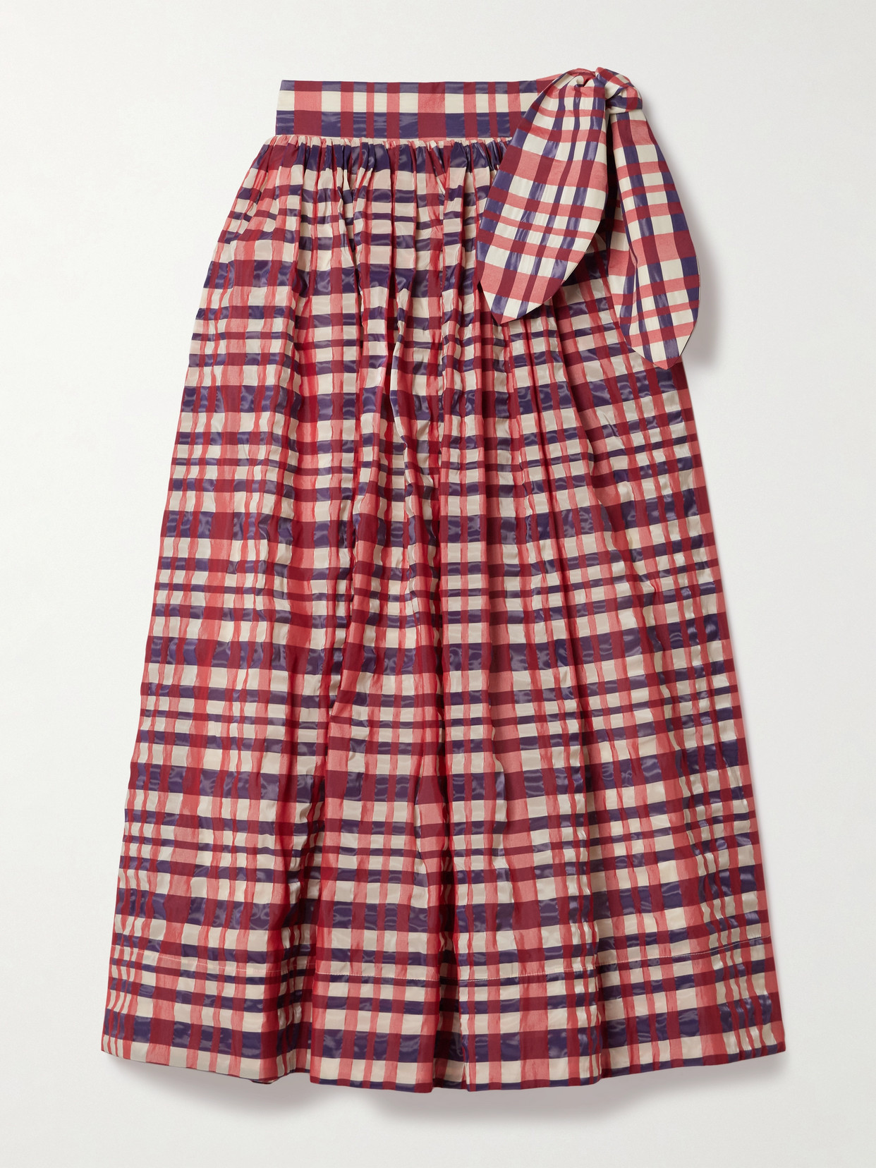 Rosie Assoulin Gathered Checked Organza And Taffeta Midi Skirt In Multi