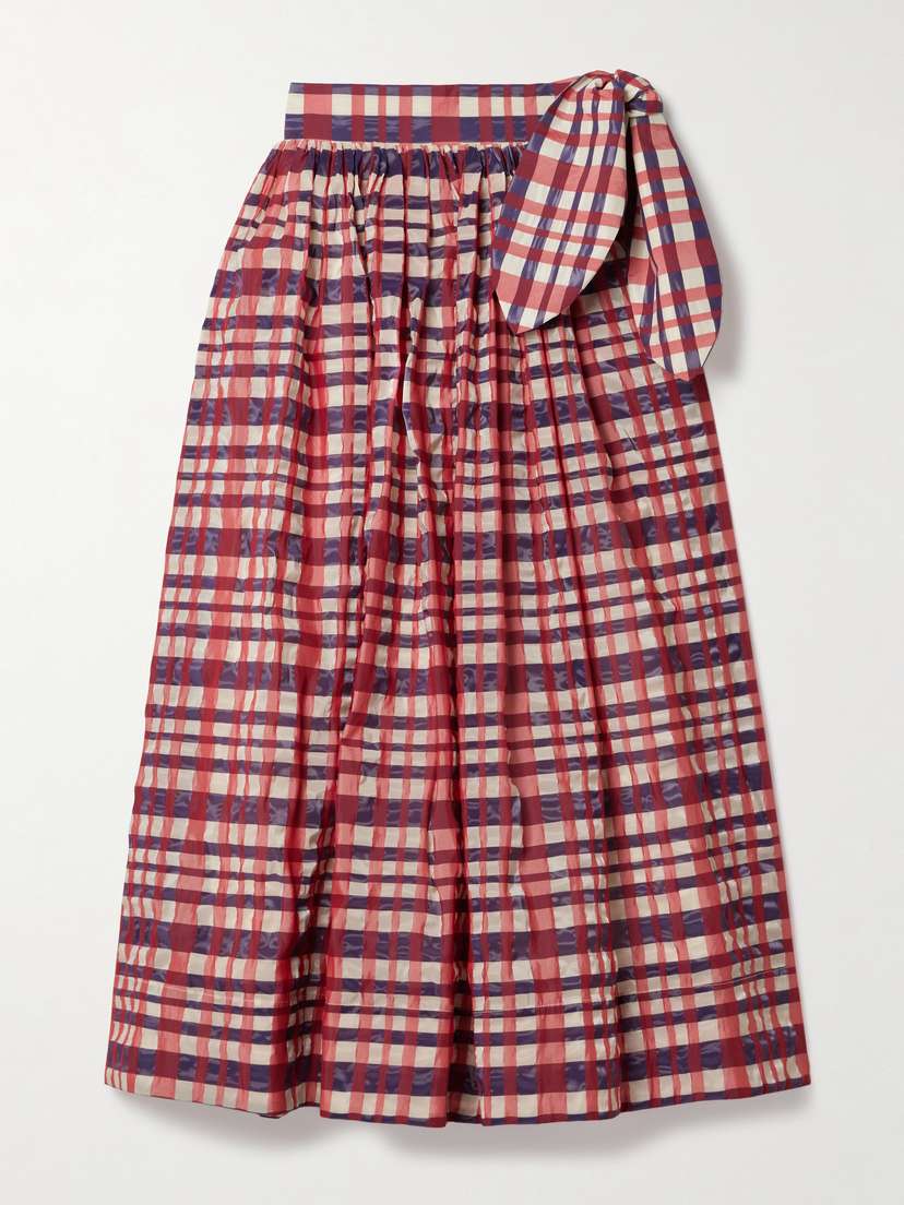 Rosie Assoulin Gathered Checked Organza And Taffeta Midi Skirt