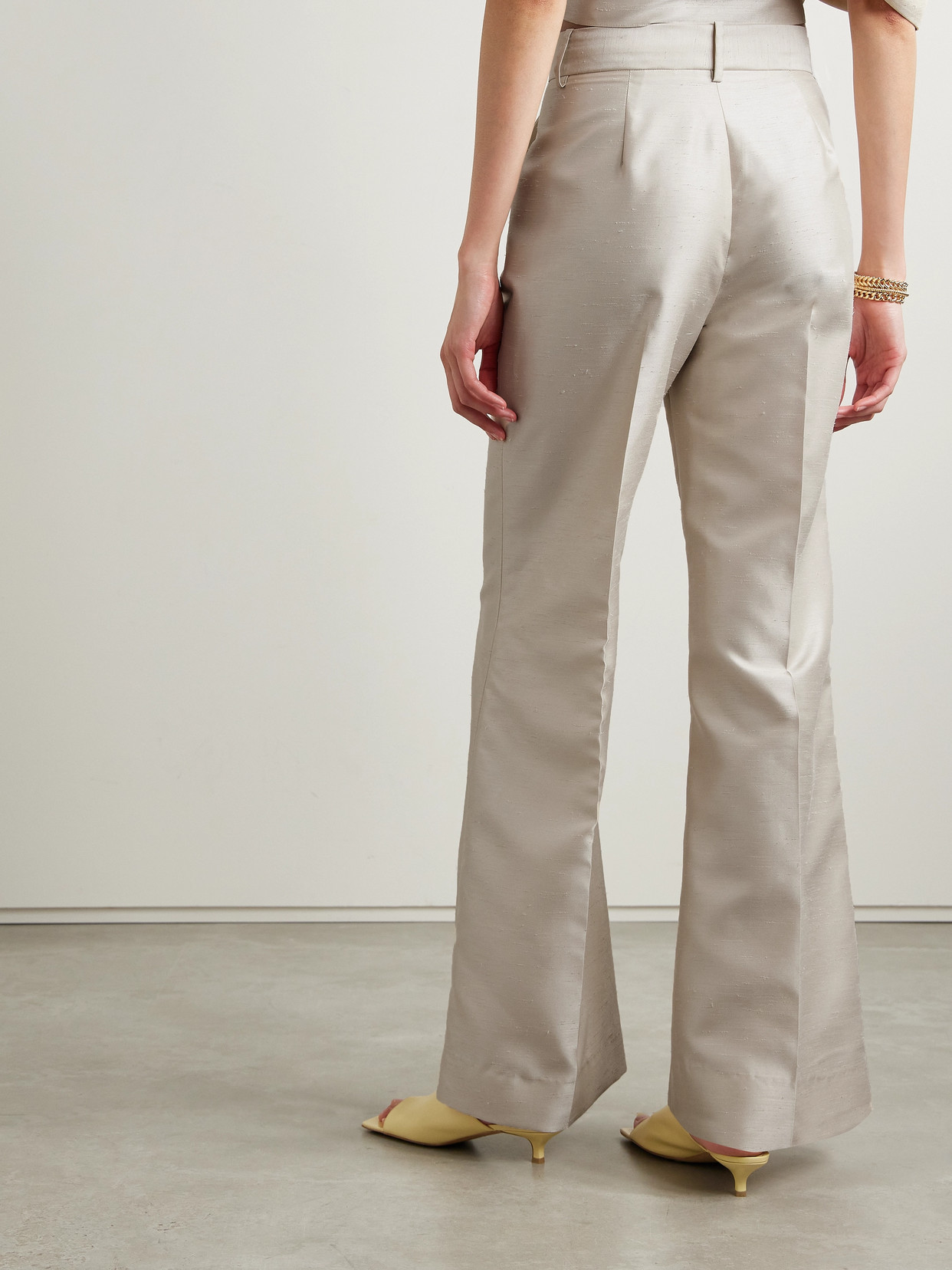 Shop Rosie Assoulin Dupioni Flared Pants In Ecru