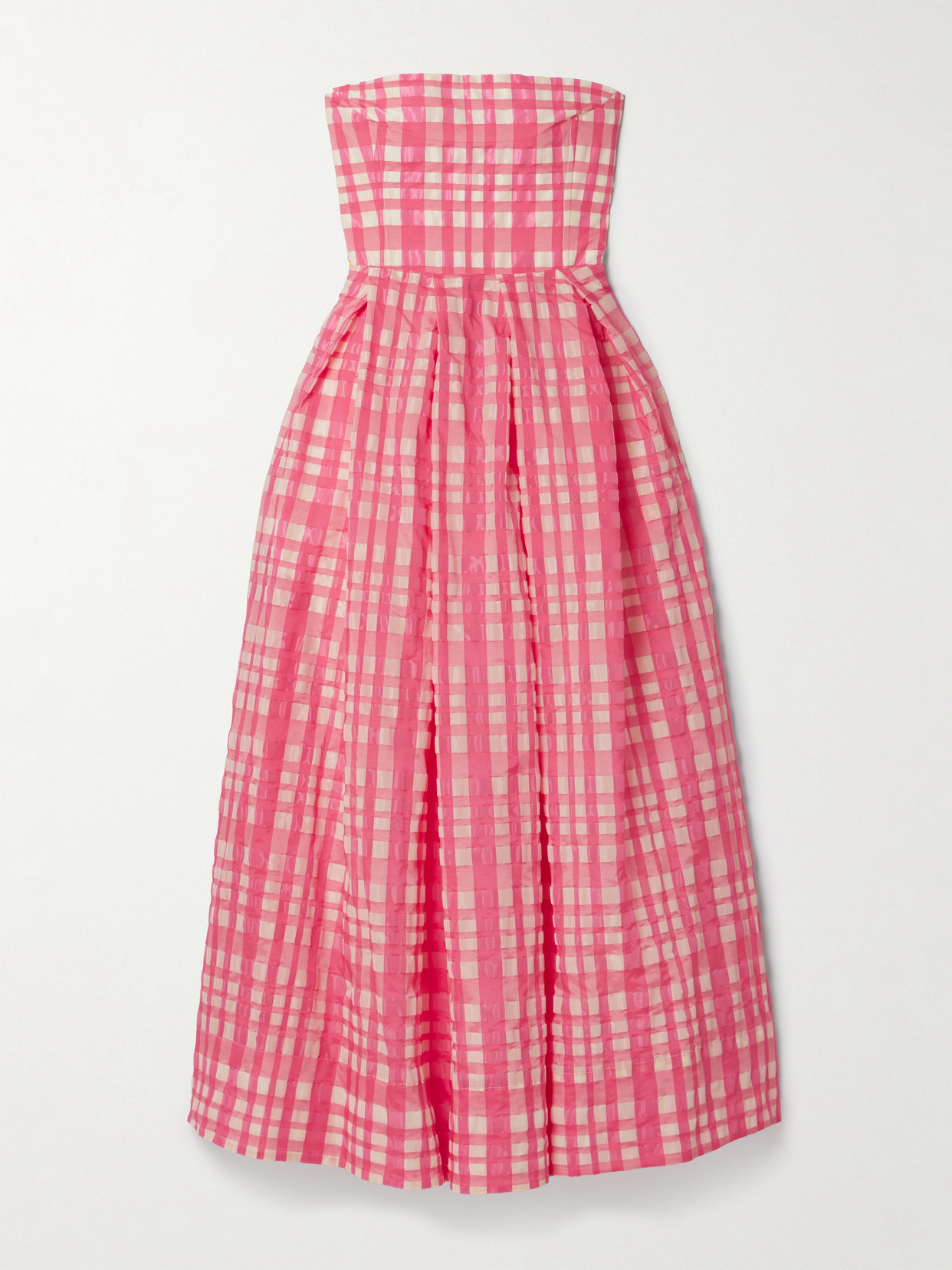 Rosie Assoulin Oh Oh Liva Strapless Pleated Checked Organza And Taffeta Maxi Dress In Plaid