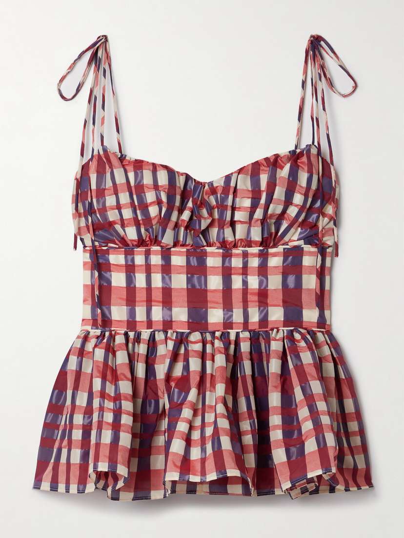 Rosie Assoulin Gathered Checked Organza And Taffeta Top