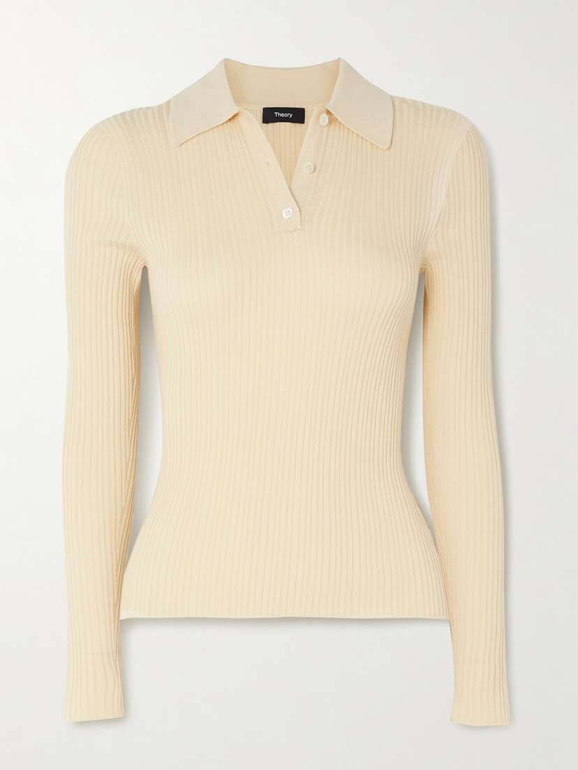 Theory Ribbed-knit Polo Shirt