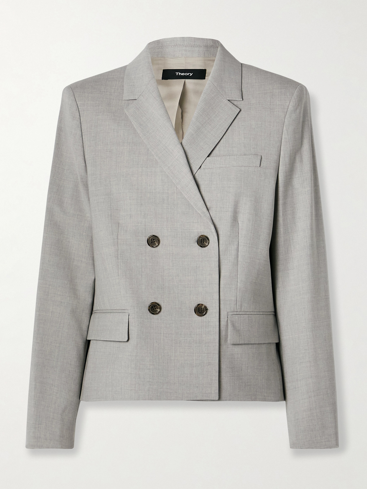 Theory Double-breasted Wool-blend Blazer In Gray