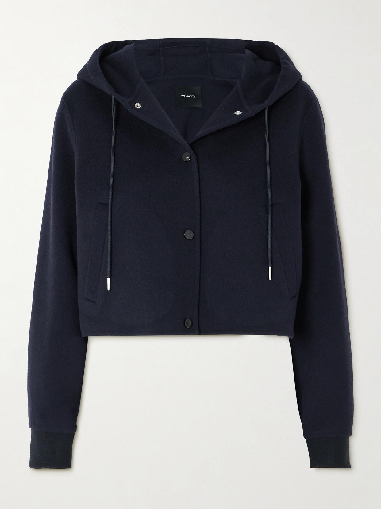 Theory Cropped Wool And Cashmere-blend Felt Hooded Jacket - Blue