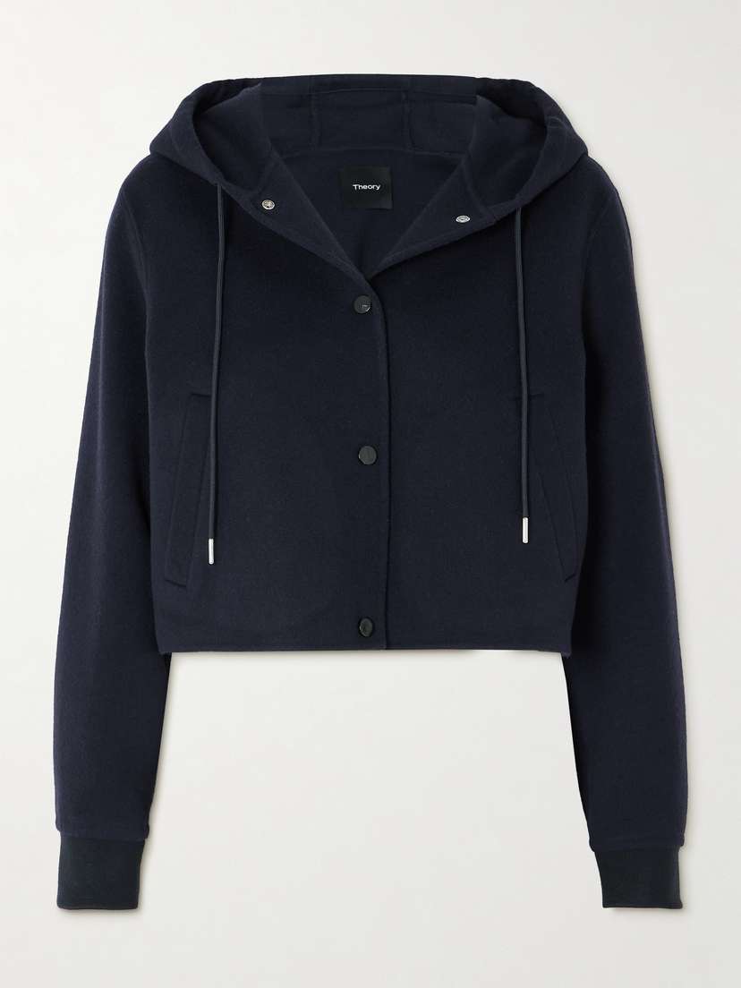 Theory Cropped Wool And Cashmere-blend Felt Hooded Jacket