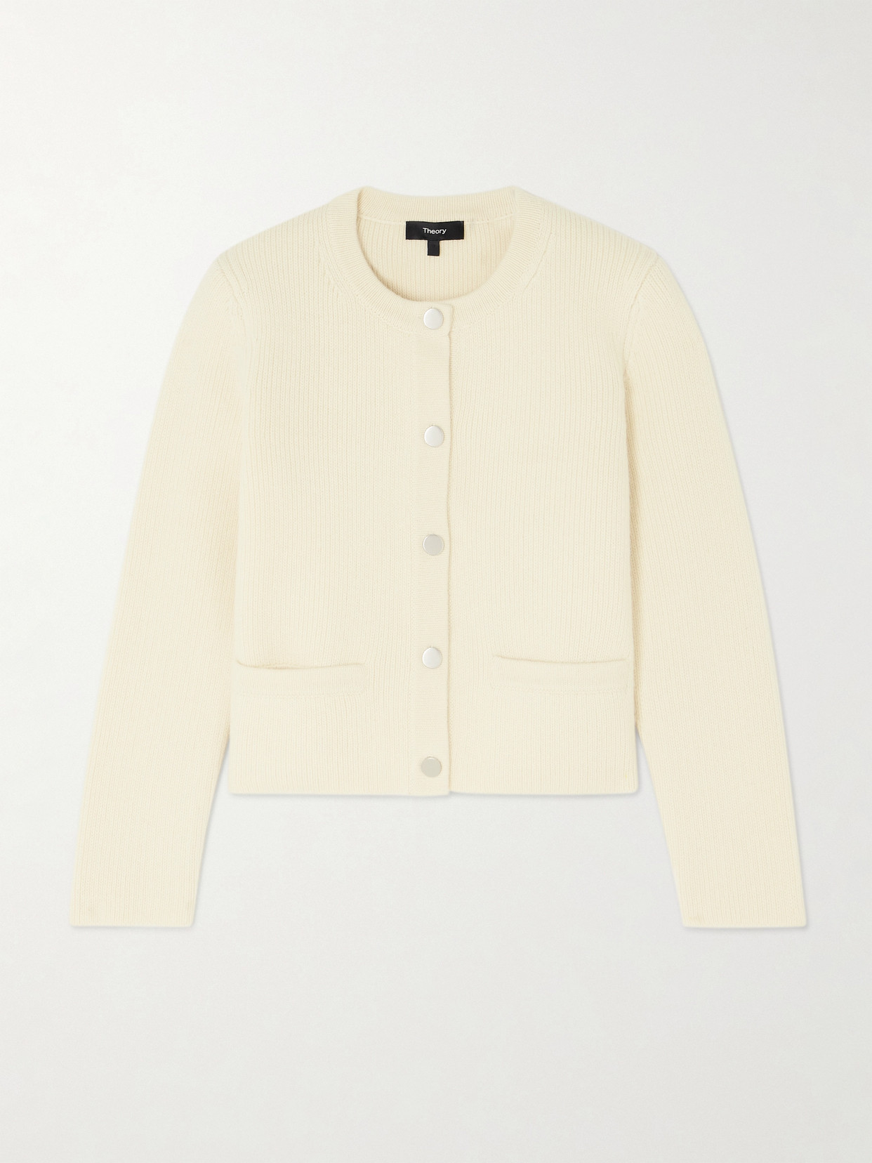 Theory Wool And Cashmere Cropped Cardigan In Ivory White