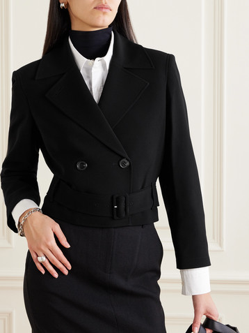 Theory Cropped double-breasted belted crepe jacket