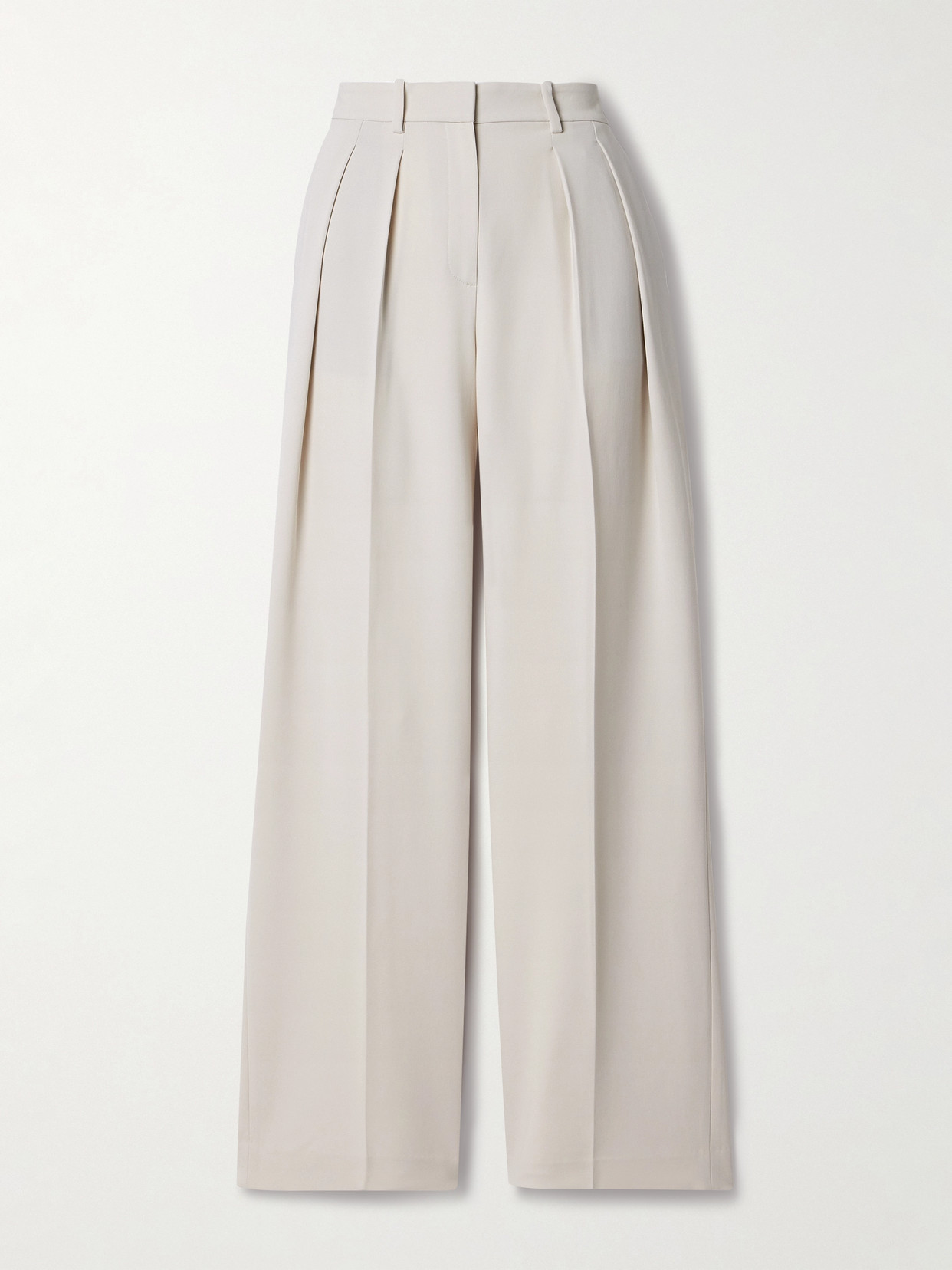 Theory Pleated Crepe Wide-leg Pants In Ecru