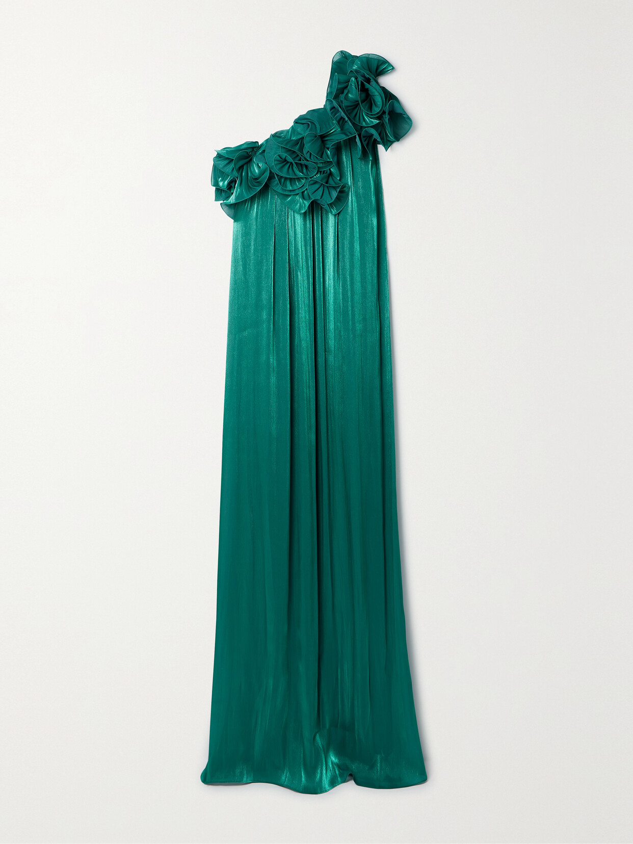 Costarellos One-shoulder Appliquéd Lamé Gown In Green