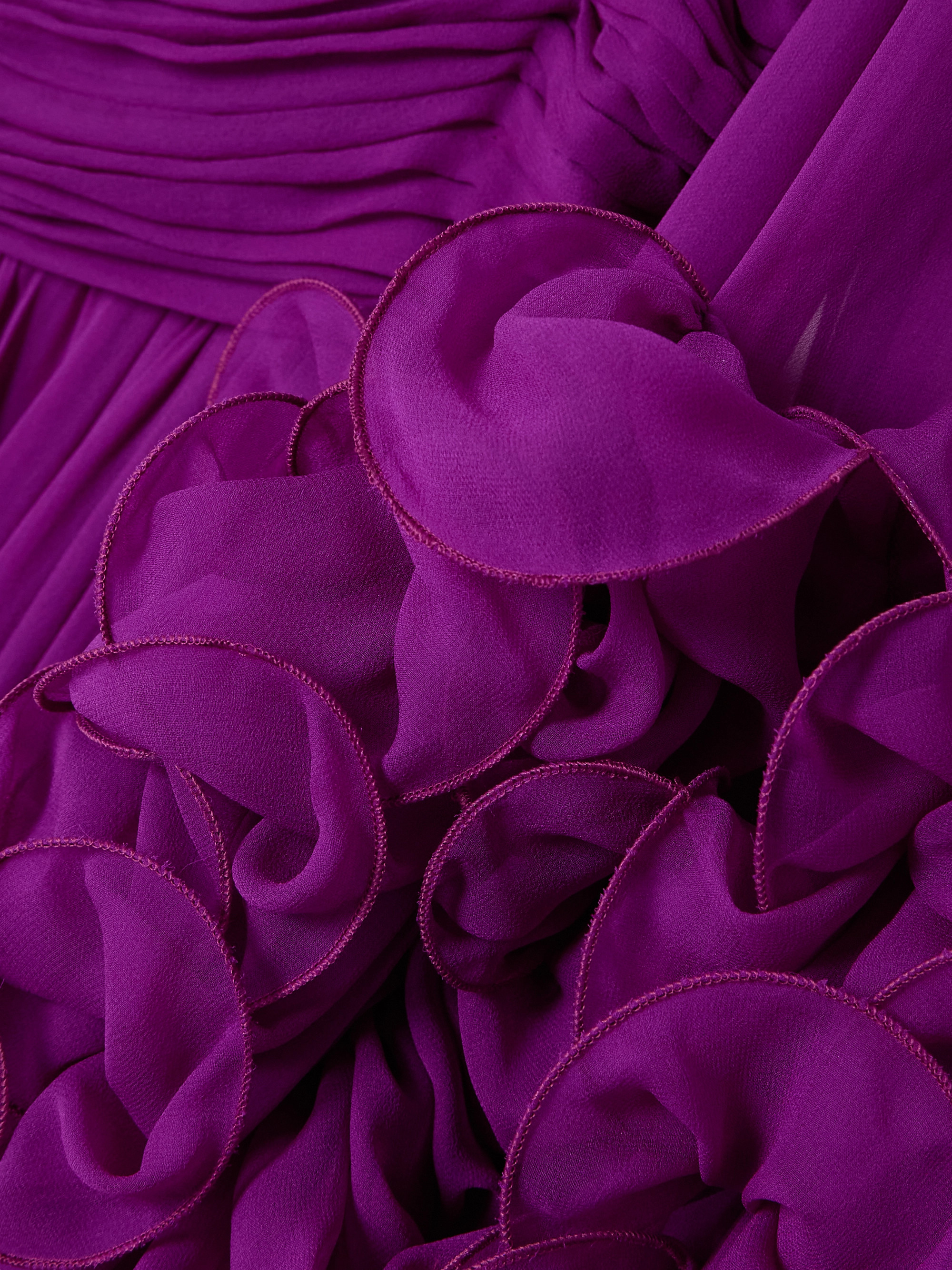 Costarellos Aziza one-sleeve ruffled gathered silk-georgette gown