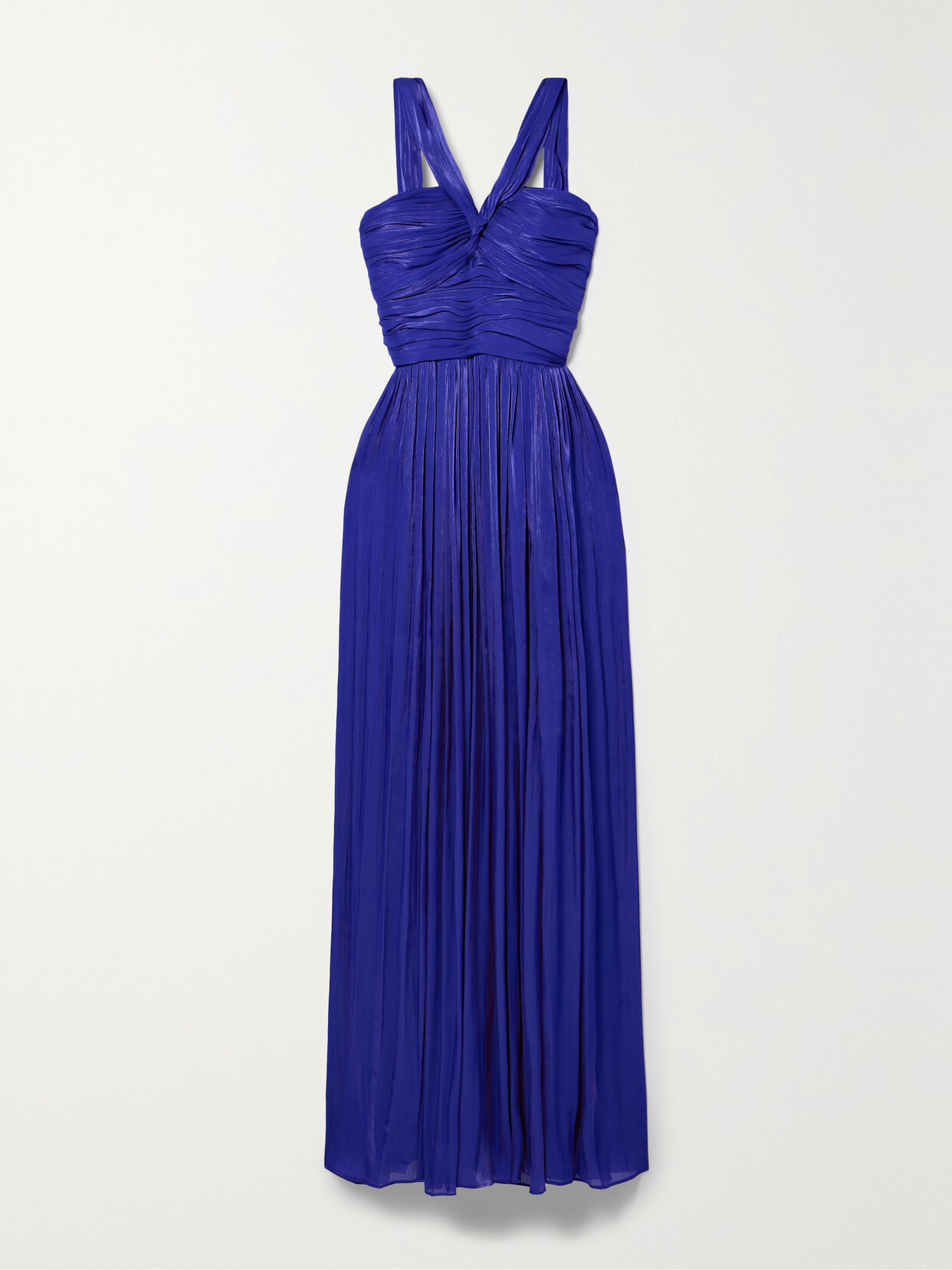 Costarellos - Twist-front Pleated Metallic Crepon Gown - Blue