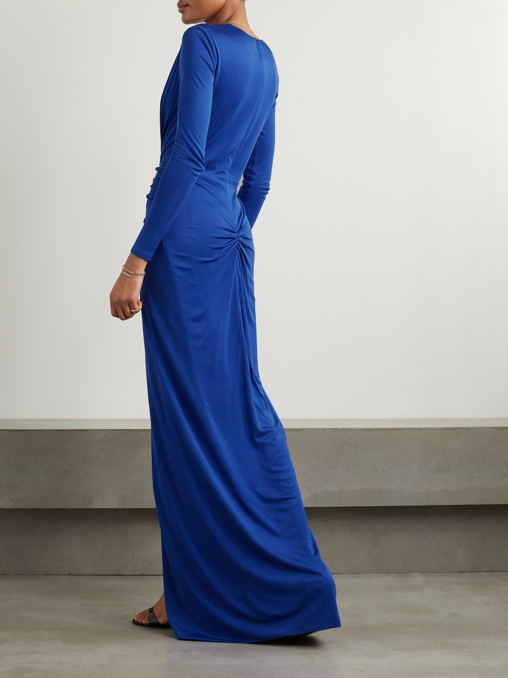 Costarellos Twist-front cutout satin-jersey gown