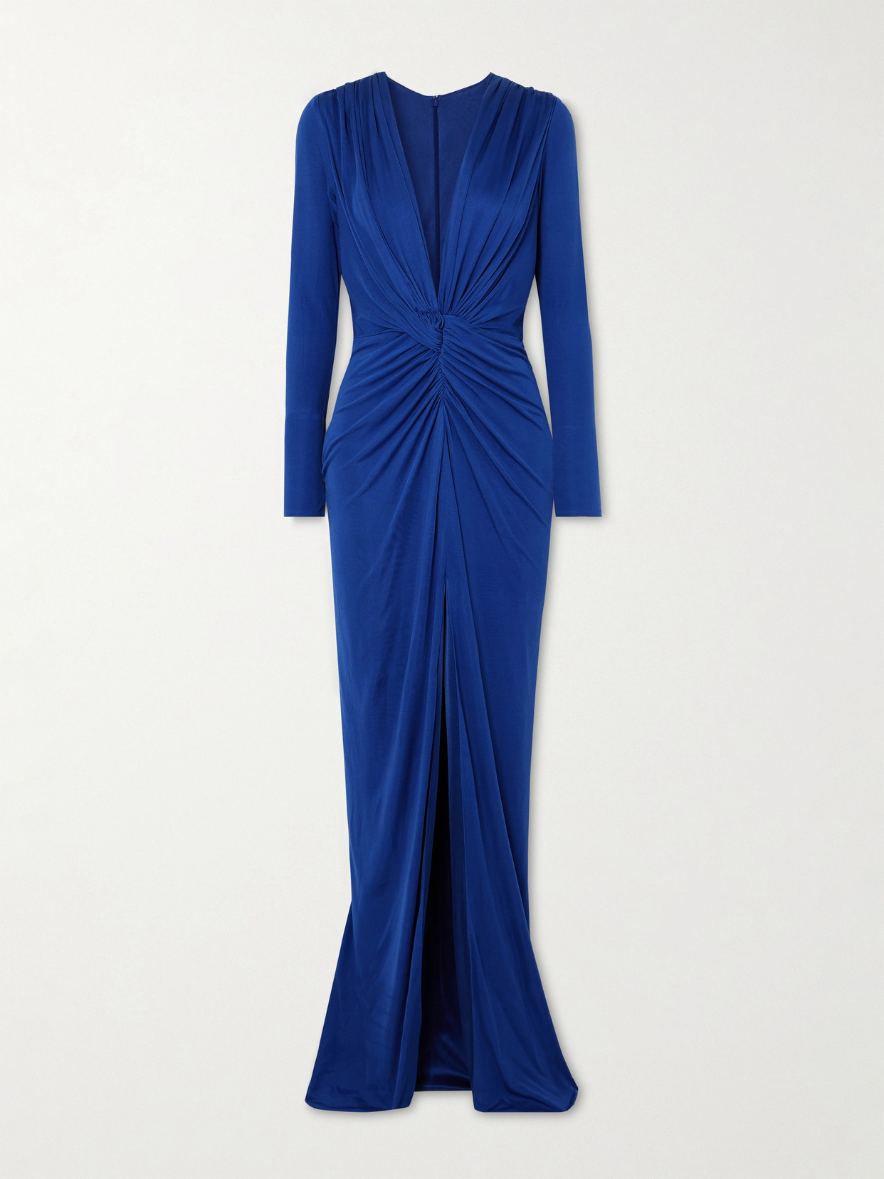 Shop Costarellos Twist-front Cutout Satin-jersey Gown In Blue