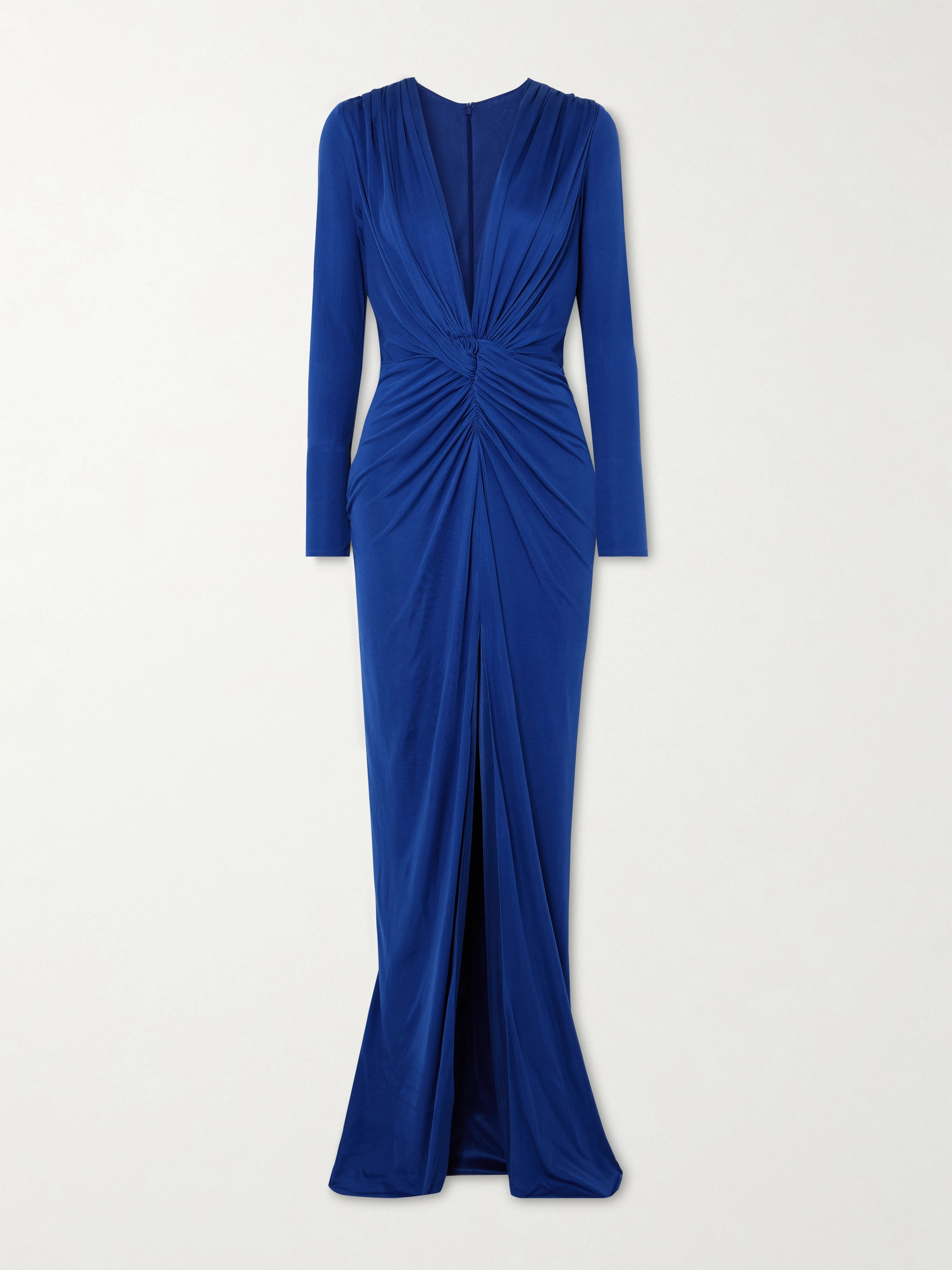 Costarellos Twist-front cutout satin-jersey gown