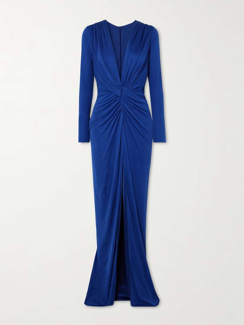 Costarellos Twist-front Cutout Satin-jersey Gown