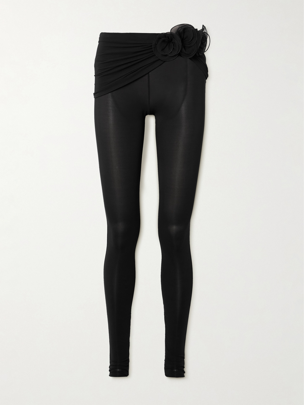 Shop Magda Butrym Floral-appliquéd Silk Georgette-trimmed Jersey Pants In Black