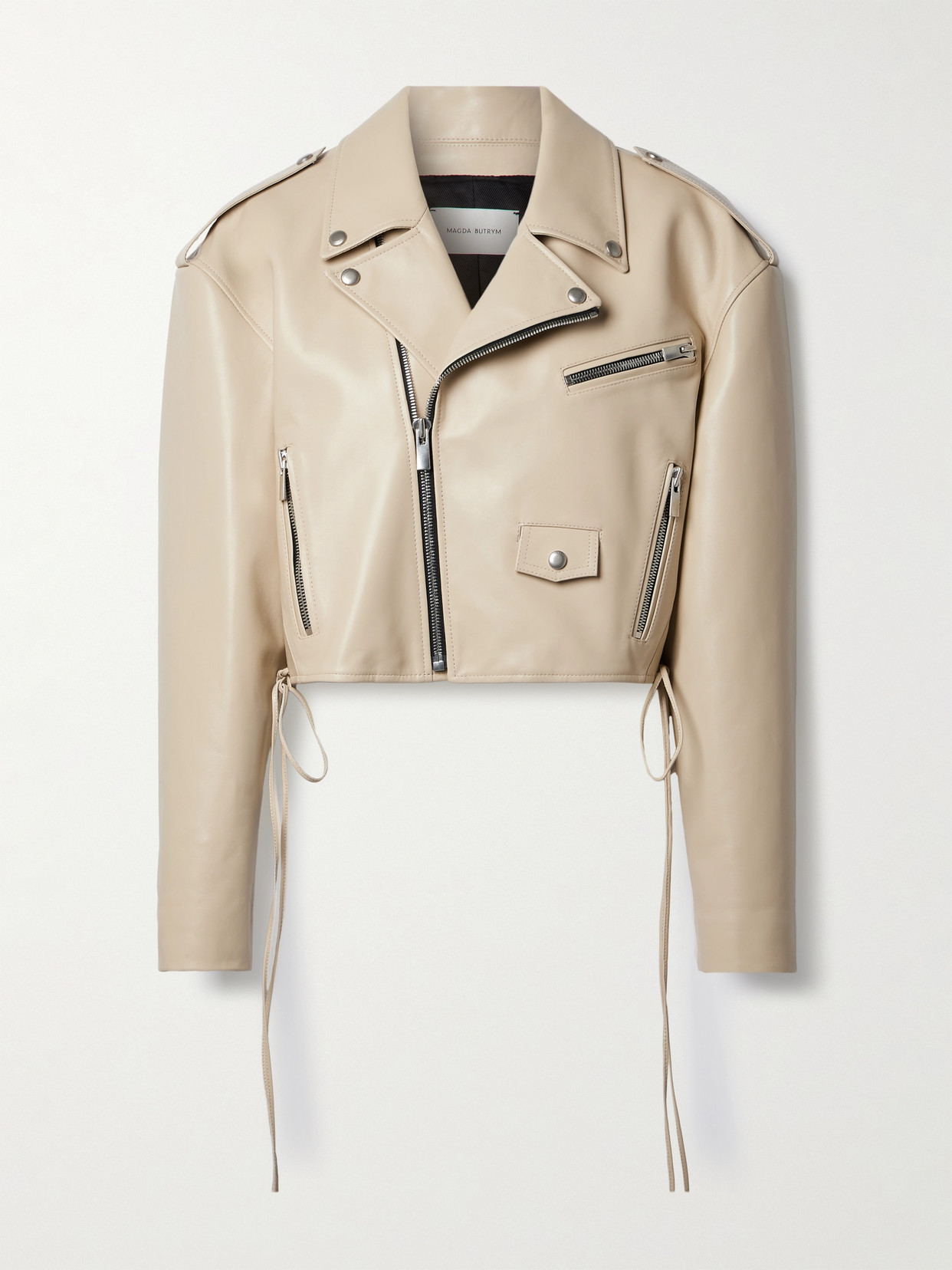Magda Butrym Cropped Leather Biker Jacket In Neutrals