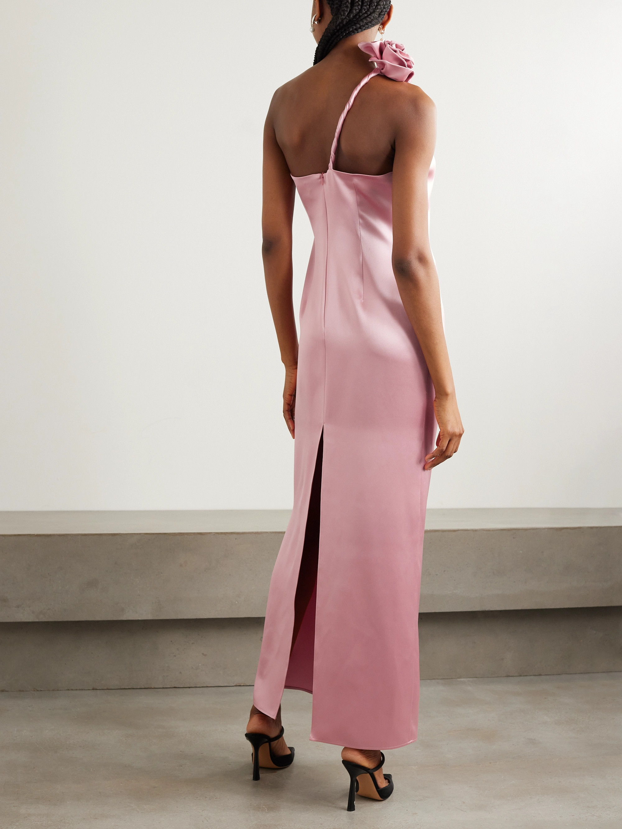 Magda Butrym One-shoulder appliquéd silk-satin maxi dress