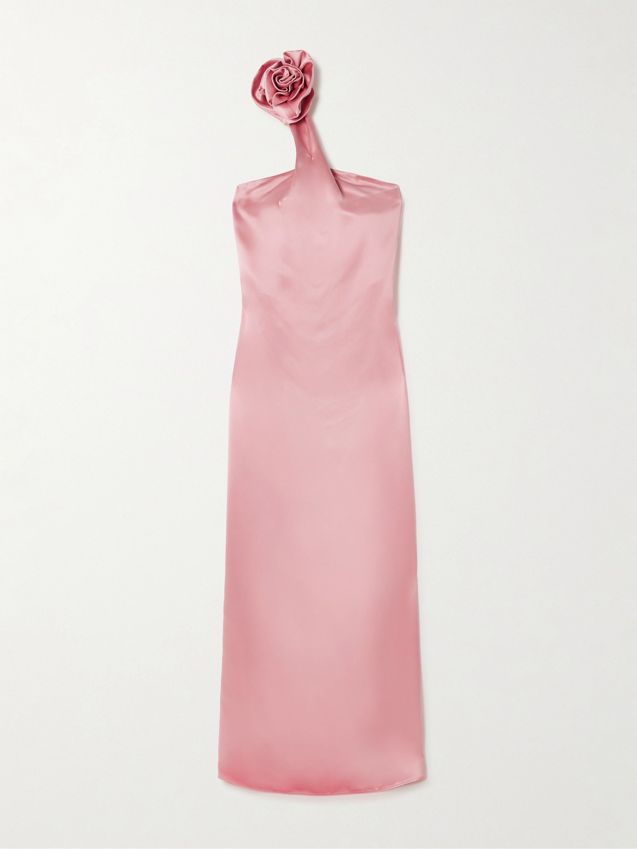 Shop Magda Butrym One-shoulder Appliquéd Silk-satin Maxi Dress In Pink