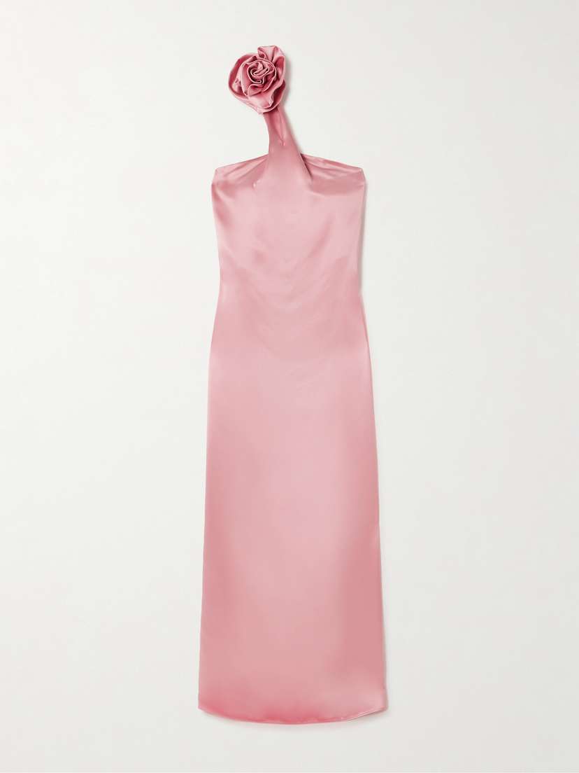 Magda Butrym One-shoulder Appliquéd Silk-satin Maxi Dress