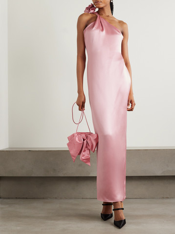 Magda Butrym One-shoulder appliquéd silk-satin maxi dress