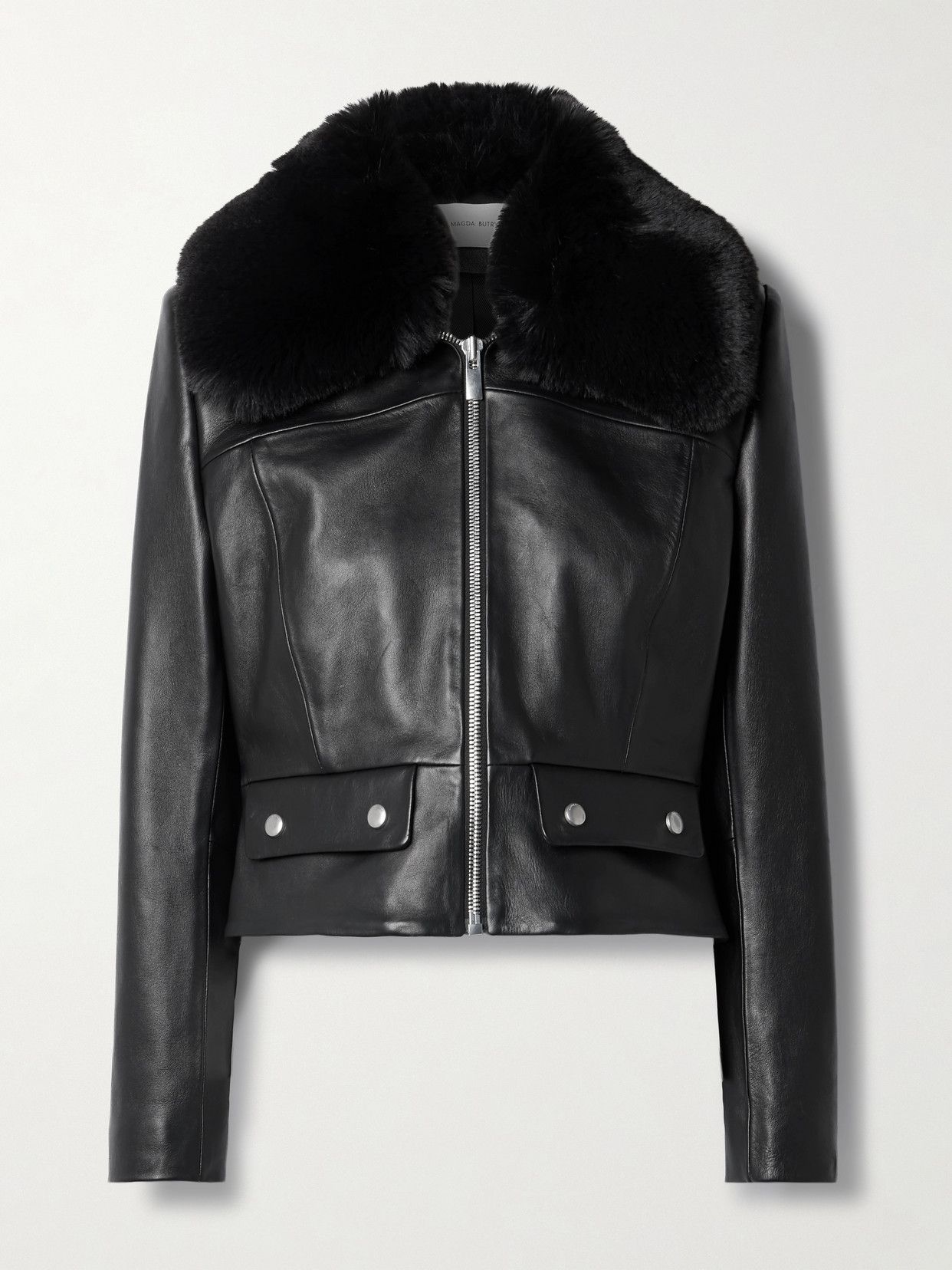 Magda Butrym Faux Fur-trimmed Leather Jacket In Black