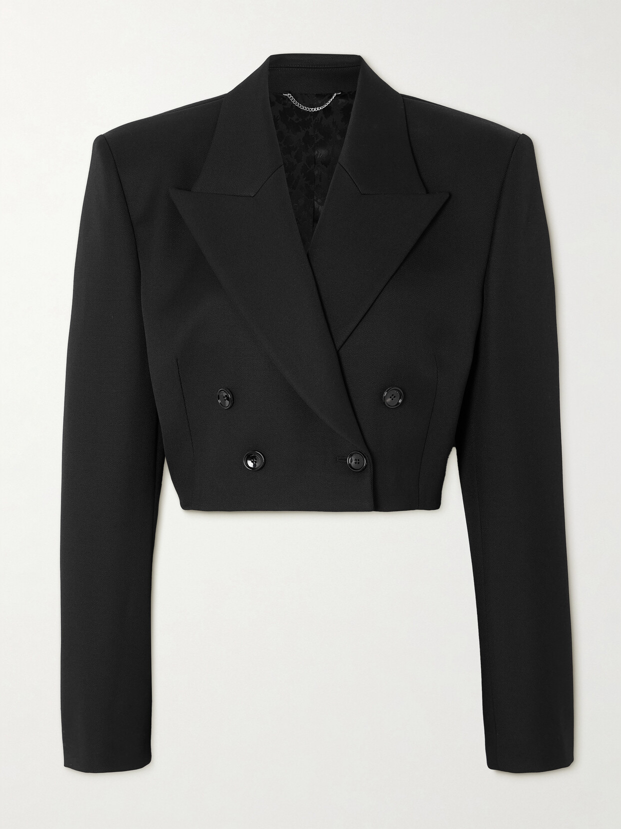 Shop Magda Butrym Cropped Double-breasted Wool-drill Blazer In Black